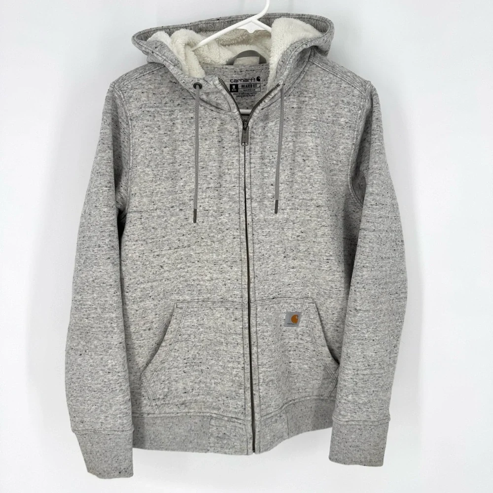 Carhartt Women's Light relax fit Gray Zip-Up fleece lined Hoodie medium - Picture 2 of 8